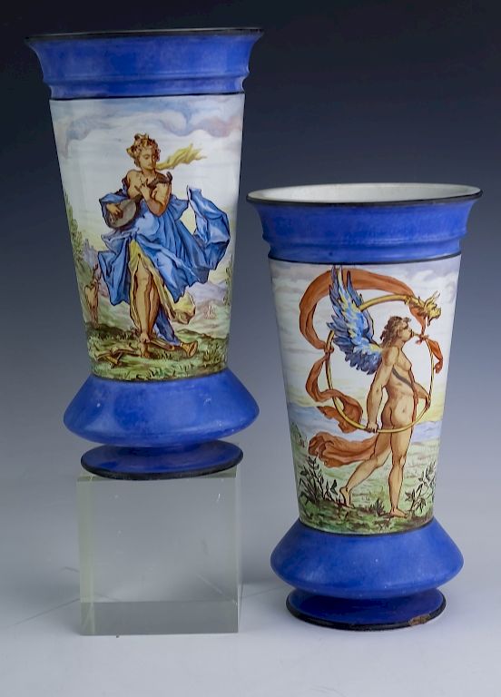 Appraisal: Montereau LM C French Porcelain Faience Vases Pair of Montereau