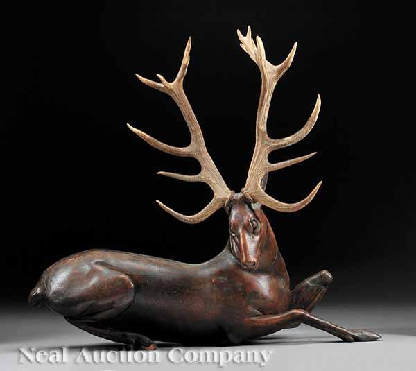 Appraisal: A Rare and Unusual Carved Wood Stag th c a