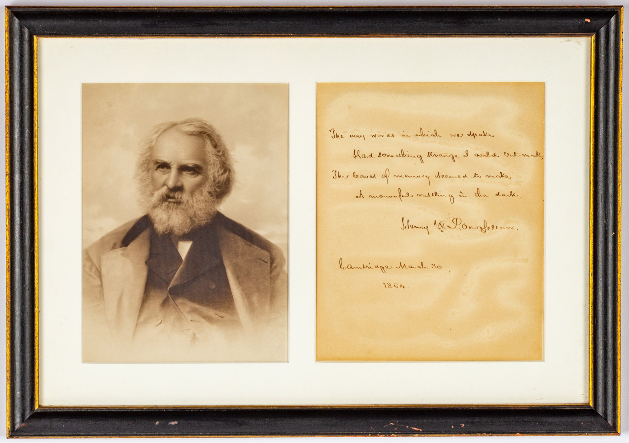 Appraisal: HENRY WADSWORTH LONGFELLOW - POEM Signed and dated