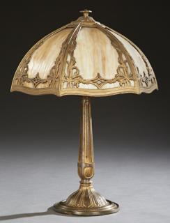 Appraisal: American Slag Glass Lamp c the gilt spelte American Slag