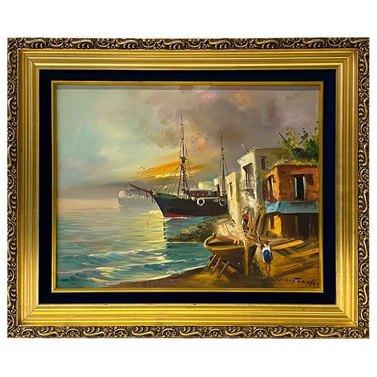 Appraisal: Artist Unknown Harbor Oil Painting Signed Artist Unknown Harbor Oil