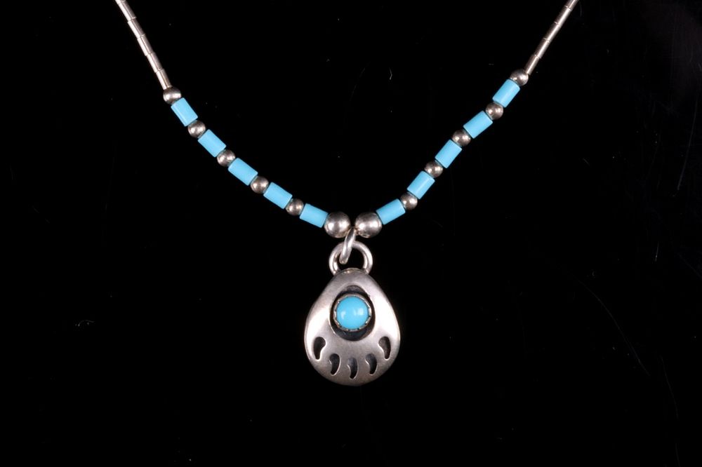 Appraisal: Navajo Sterling Silver Turquoise Bear Necklace Featured in this lot