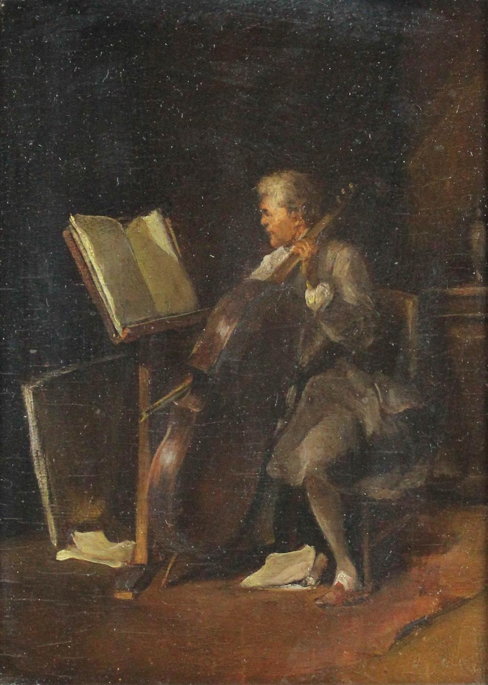 Appraisal: FRENCH SCHOOL TH CENTURY CELLIST Oil on panel possibly oil