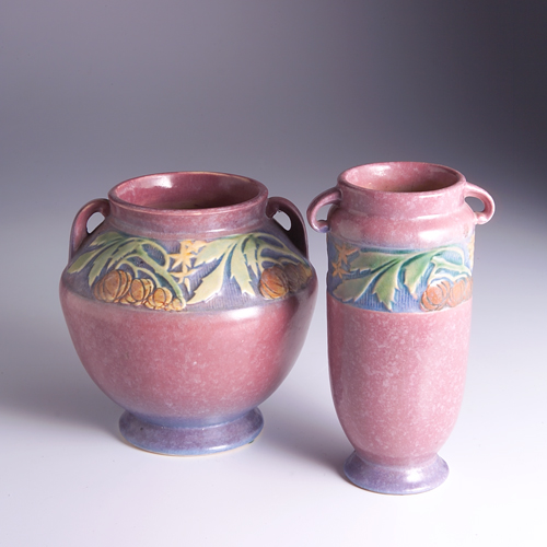 Appraisal: Two ROSEVILLE pink Baneda pieces to include a bulbous vase