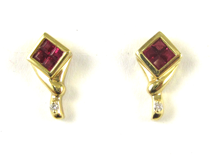 Appraisal: PAIR OF RUBY AND DIAMOND EARRINGS each k gold set