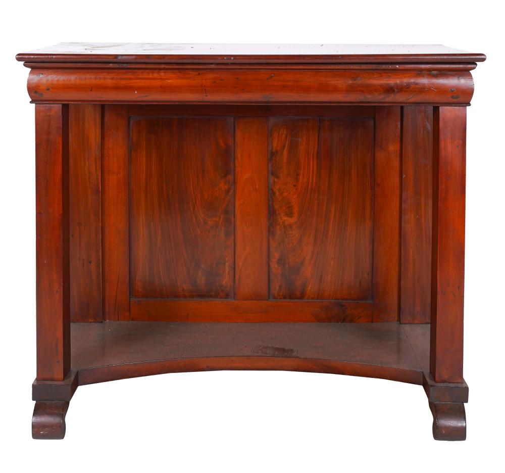 Appraisal: AMERICAN LATE CLASSICAL MAHOGANY CONSOLE TABLE th century with incurved