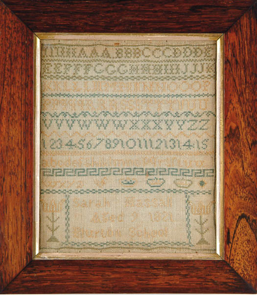 Appraisal: NEEDLEWORK SAMPLER BY SARAH HASSALL Seven alpha rows with one