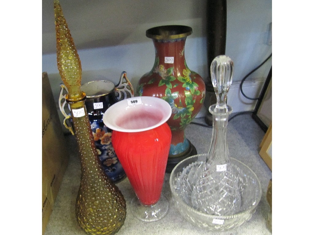 Appraisal: Lot comprising two oriental vases Artglass decanter etc