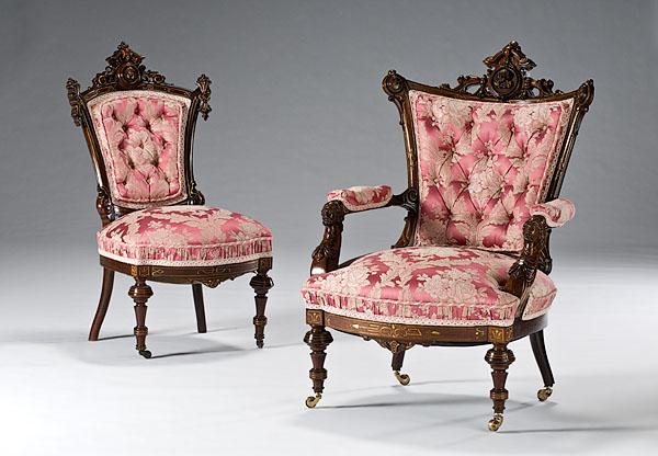 Appraisal: AMERICAN RENAISSANCE REVIVAL ARM AND SIDE CHAIR ca - attributed