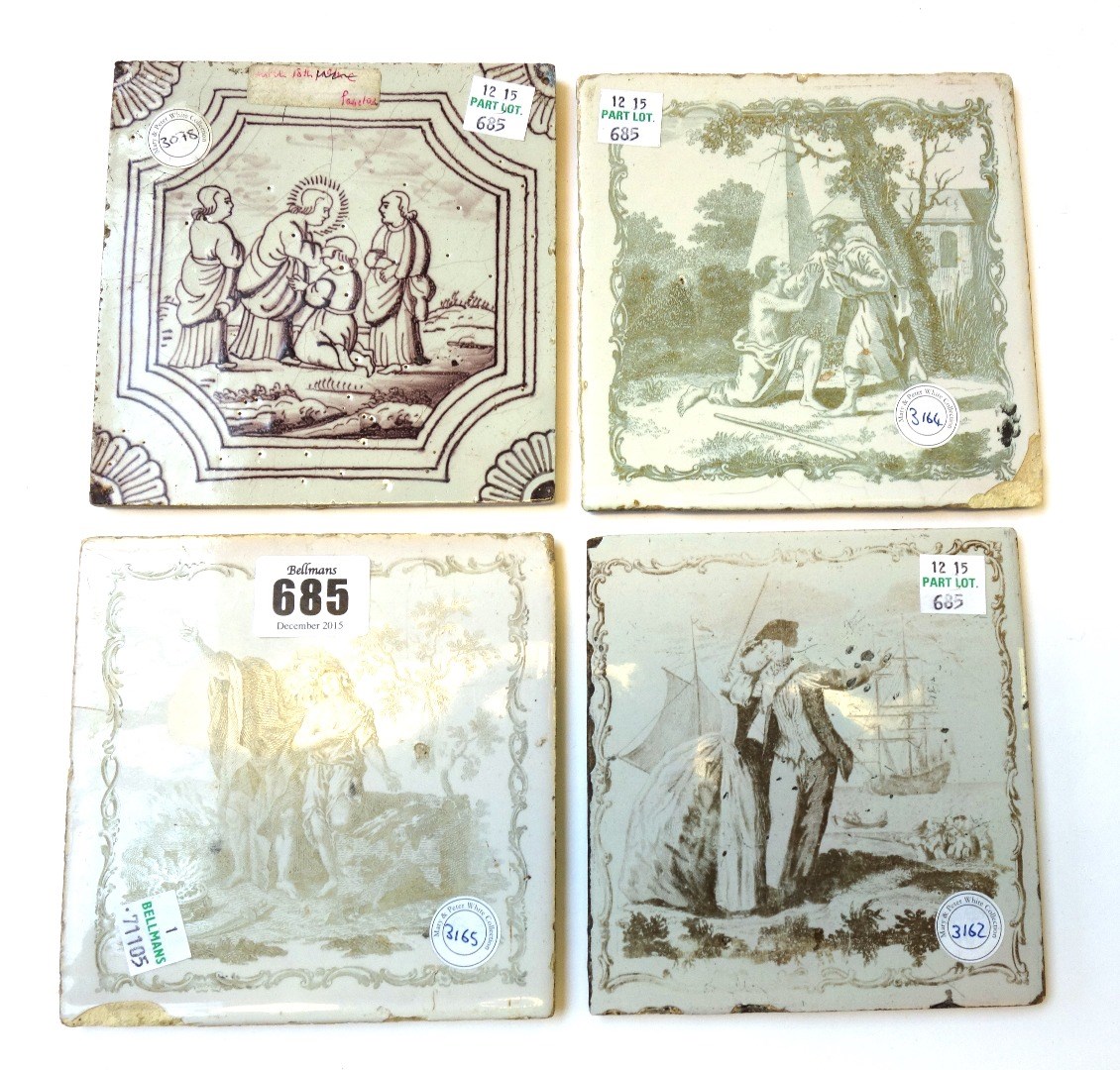 Appraisal: Three Liverpool delftware tiles circa - each printed in black