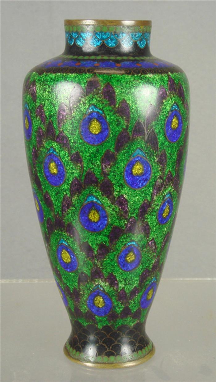 Appraisal: Cloisonne vase green and blue decoration h Estimate -