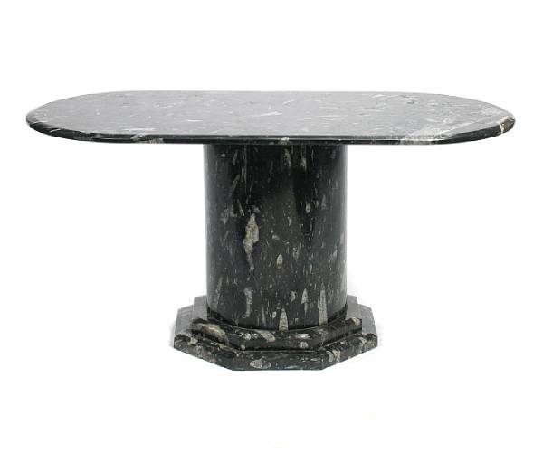 Appraisal: Black Fossil Stone Table Top with Matching Base x x