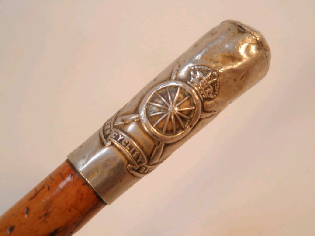 Appraisal: A Northern Cyclist Battalion swagger stick with silver plated mount