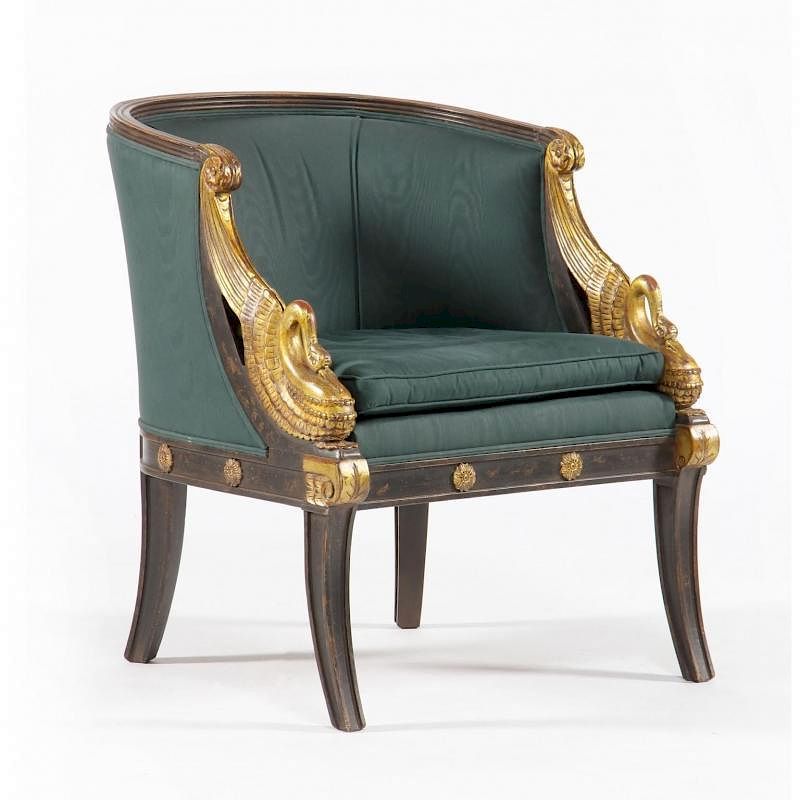 Appraisal: French Classical Style Figural Barrel Back Arm Chair Dun Miller