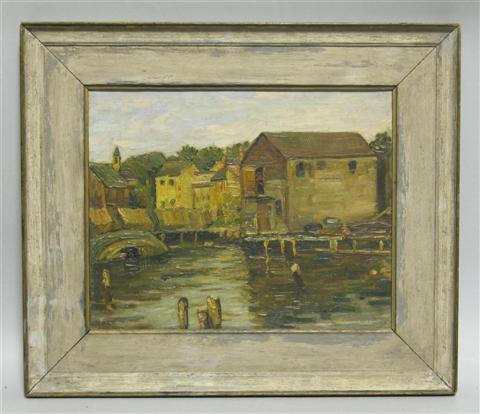 Appraisal: D DEPAOLA HARBOR SCENE Oil on board x in Framed