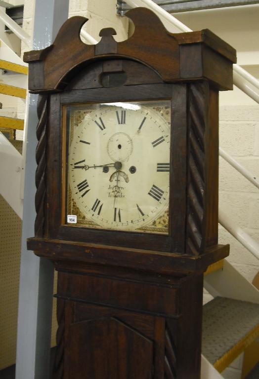 Appraisal: Oak and mahogany eight day longcase clock the square painted