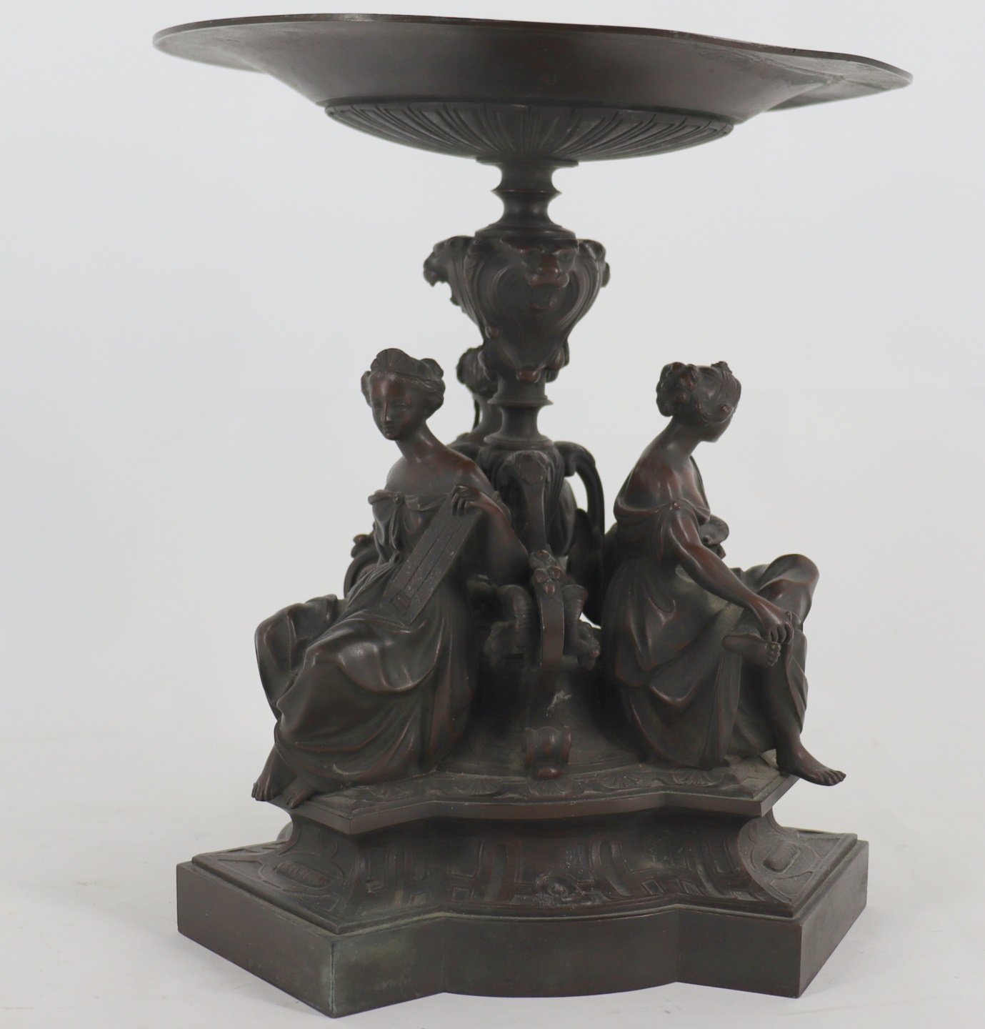 Appraisal: Antique Bronze Figural Tazza Good size and well executed with