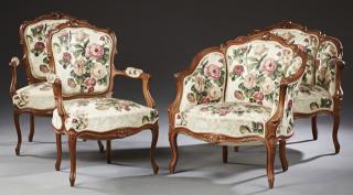 Appraisal: Set of Four French Louis XV Style Armchairs early th