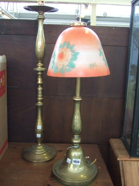 Appraisal: A brass lamp base th century with bell shaped base