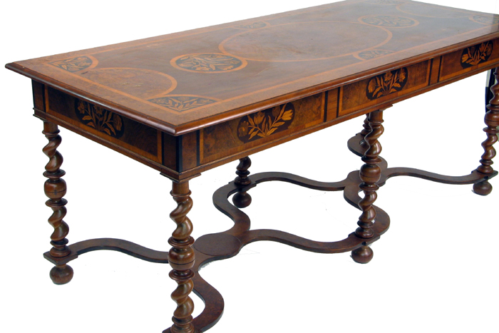 Appraisal: WILLIAM MARY STYLE INLAID WALNUT AND BURL WALNUT CONSOLE TABLE