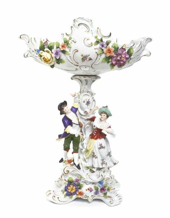 Appraisal: A German Porcelain Figural Compote the bowl of shaped oval