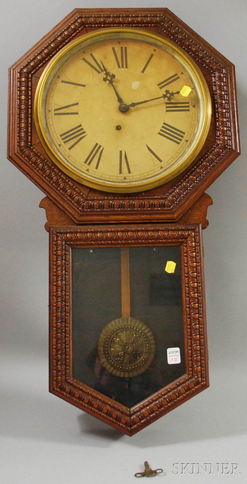 Appraisal: Ingraham Pressed Oak Wall Clock Bristol Connecticut Roman numeral paper