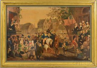 Appraisal: Framed Chromolithograph Scene with George Washington ht wd in Estimate