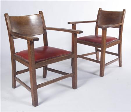 Appraisal: JOHN ARCHIBALD CAMPBELL SET OF SIX ARMCHAIRS oak with leather