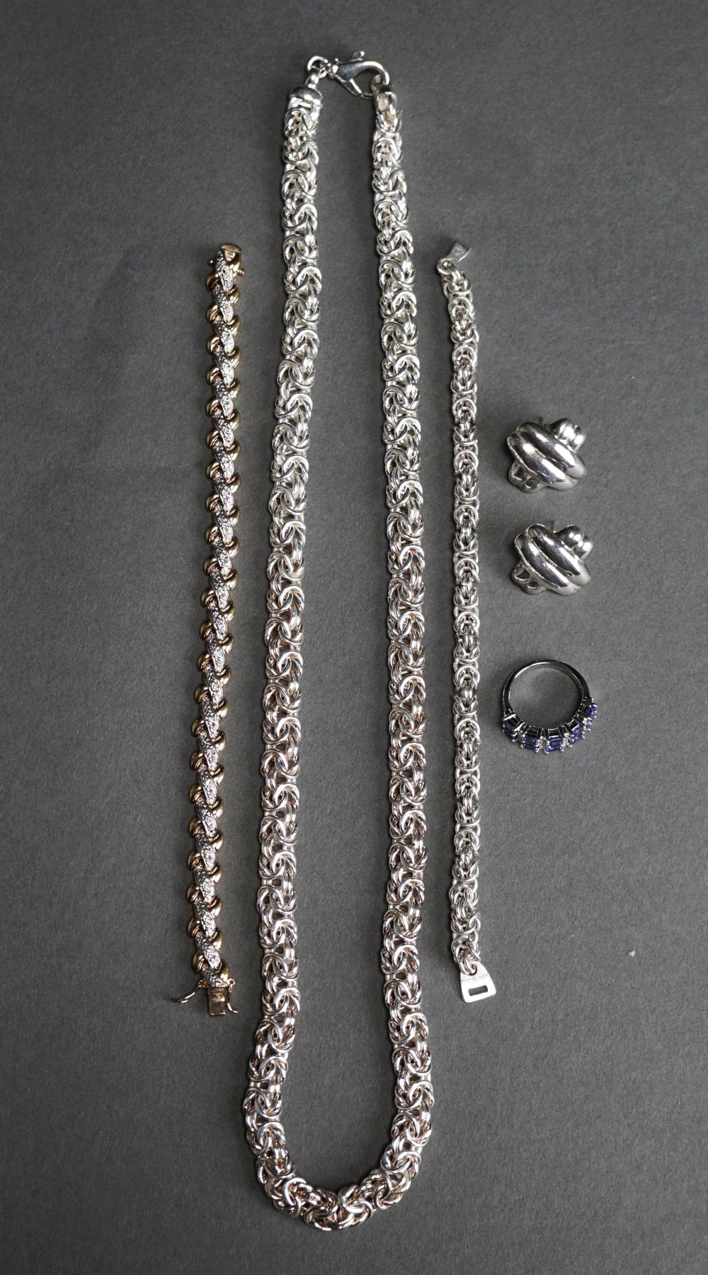 Appraisal: STERLING SILVER 'BYZANTINE' NECKLACE AND BRACELET BRACELET RING AND PAIR