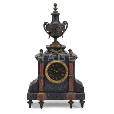 Appraisal: TIFFANY CO MARBLE MANTLE CLOCK Black marble case with urn