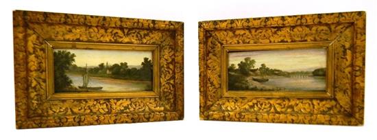 Appraisal: Late th early th C pair diminutive panoramic oil on