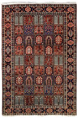 Appraisal: Modern Baktiari rug compartments with geometric and stylized tree designs