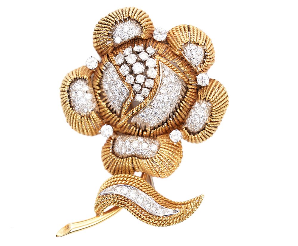 Appraisal: Ct Diamond K YG Floral Brooch Large K yellow gold