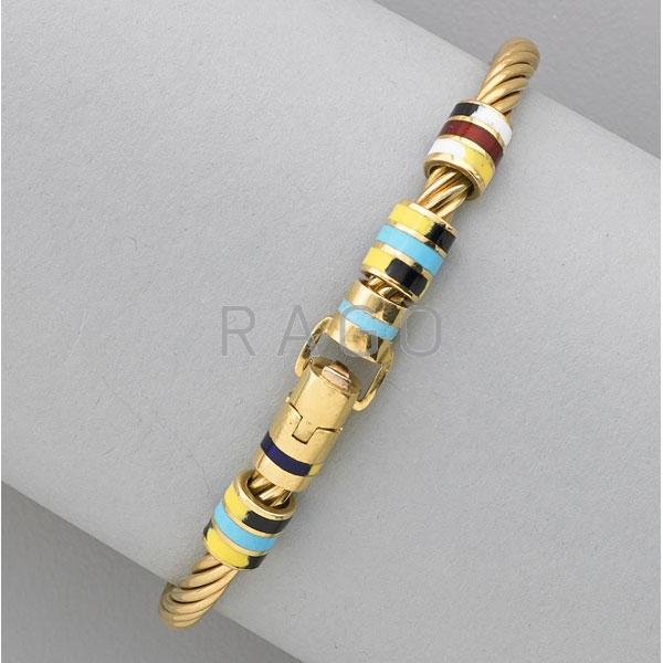 Appraisal: GIOVEPLUVIO K YELLOW GOLD AND ENAMEL BRACELET Condition Report