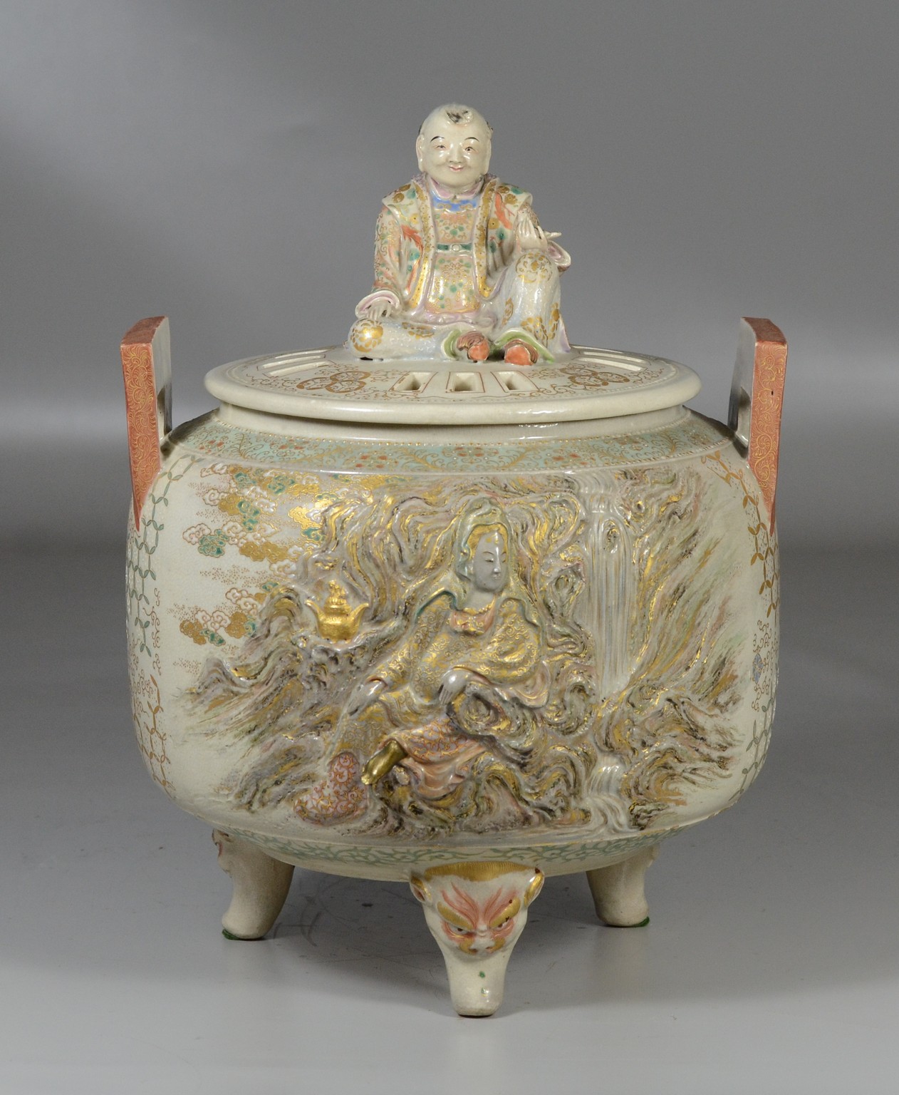 Appraisal: Japanese Satsuma covered potpourri jar each side with a Classical