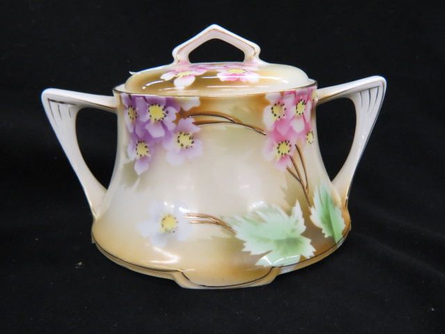 Appraisal: Wheelock Prussia Handpainted Porcelain BiscuitJar dogwood decor diameter