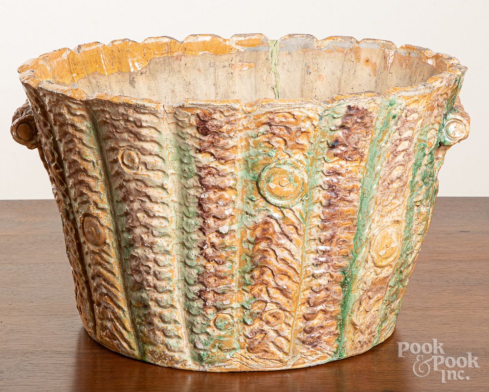 Appraisal: Large earthenware faux bois planter Large earthenware faux bois planter