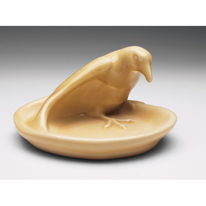 Appraisal: Rookwood tray large rook figure covered in an ivory hi-glaze