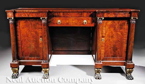 Appraisal: An American Classical Mahogany Gilt and Ebonized Pedestal Sideboard c