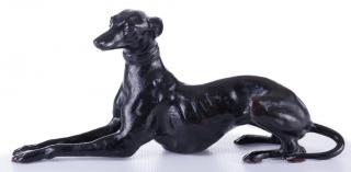 Appraisal: Bronze Greyhound Sculpture Bronze sculpture of a reclining greyhound heavily