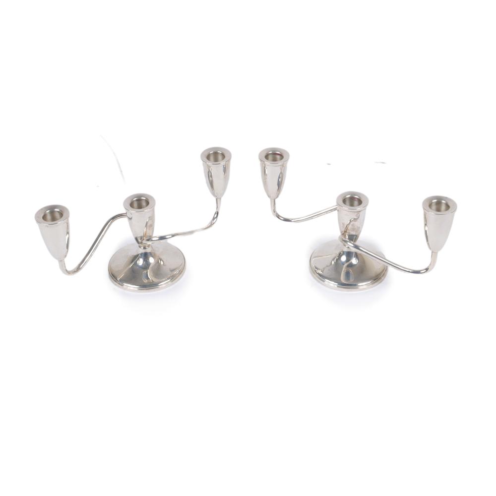 Appraisal: AMERICAN MODERN FISHER WEIGHTED STERLING SILVER PAIR THREE LIGHT CANDELABRA