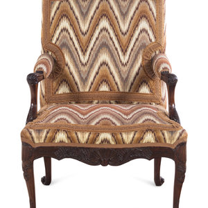 Appraisal: A R gence Style Carved Walnut Fauteuil Late th Early