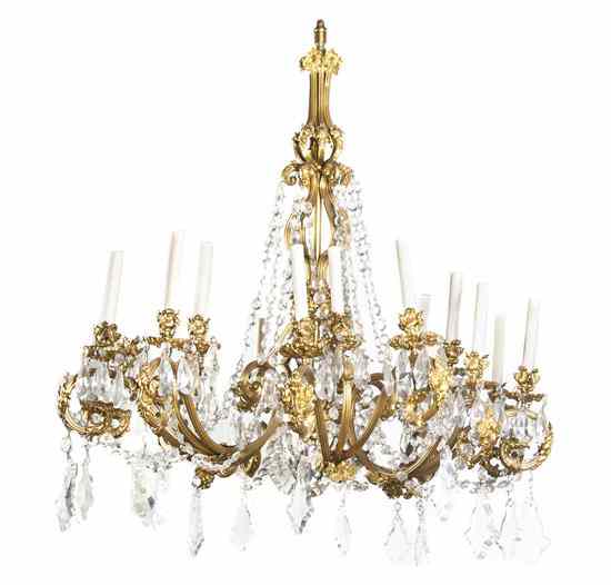 Appraisal: A Neoclassical Gilt Metal Eighteen-Light Chandelier having a cage form