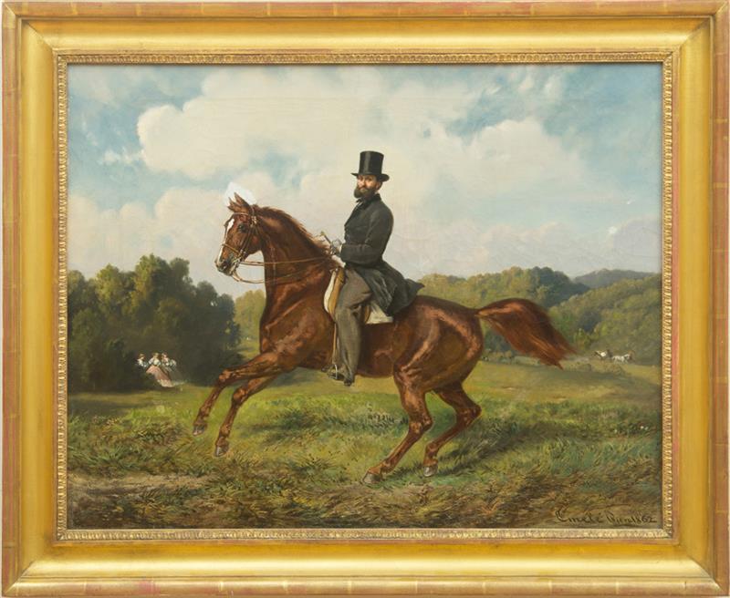 Appraisal: WILHELM EMEL - HORSE AND RIDER Oil on canvas signed