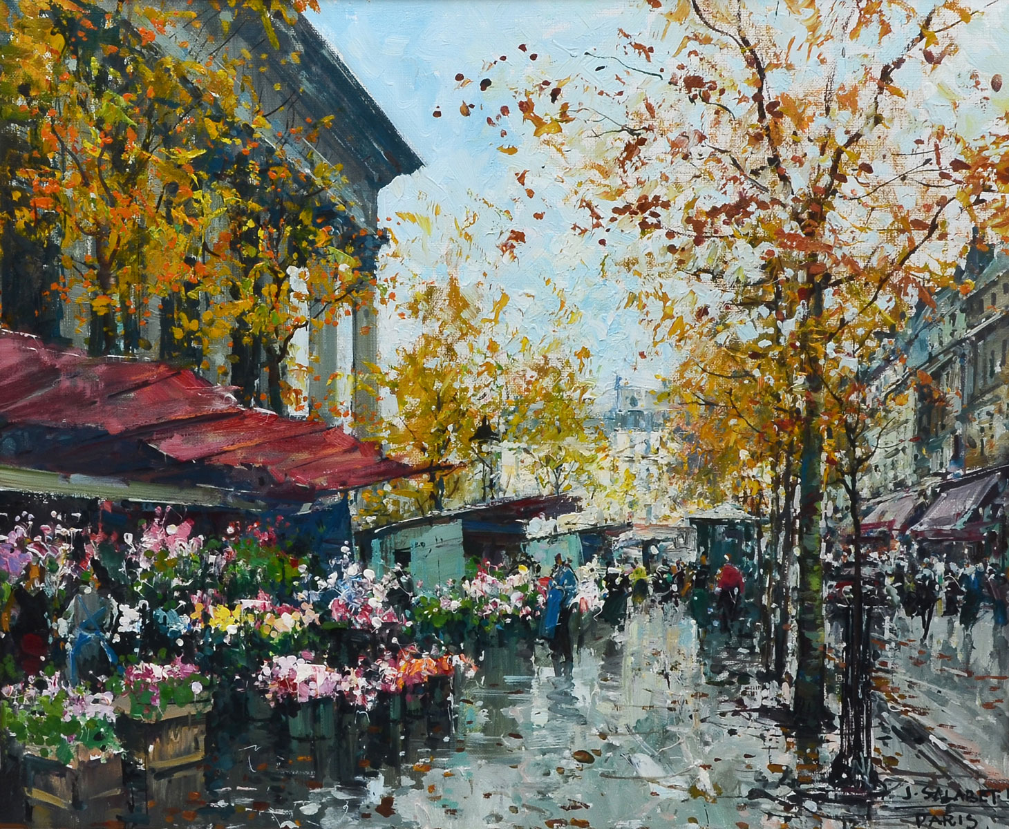 Appraisal: SALABET Jean French - Paris Flower Market Oil Canvas ''