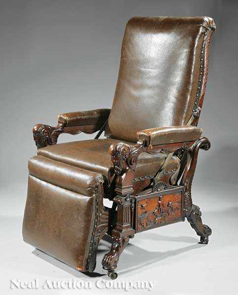 Appraisal: An American Renaissance Carved Walnut Reading Machine Armchair of Innovative