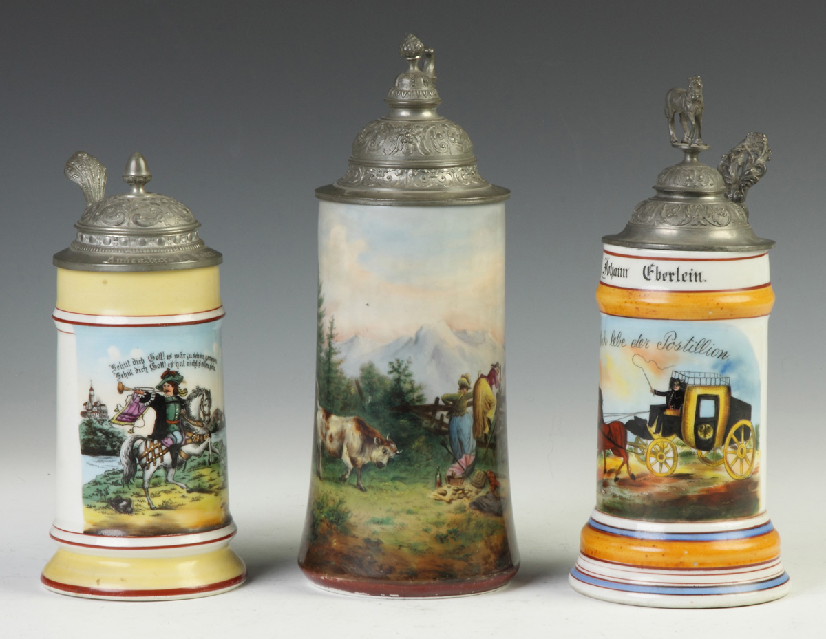 Appraisal: Three German Porcelain Lithophane Steins Early th cent