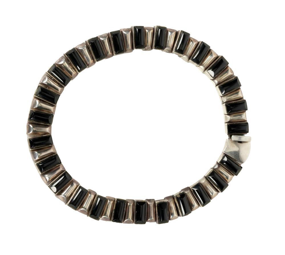 Appraisal: ANTONIO PINEDA MEXICAN STERLING NECKLACEcontaining rectangular cabochon cut black stones