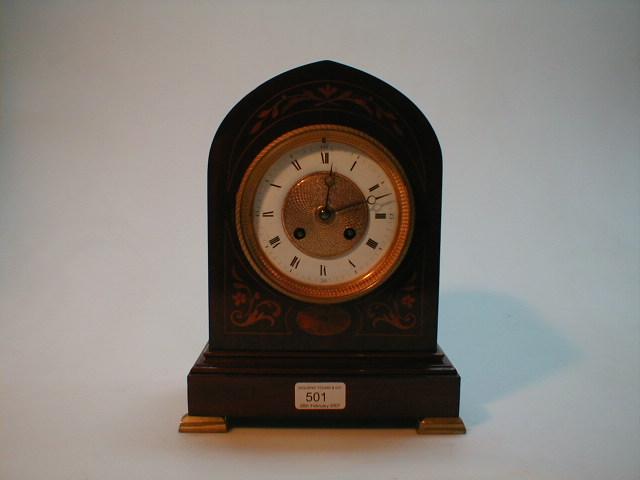 Appraisal: An early thC lancet shaped mantel clock the two part