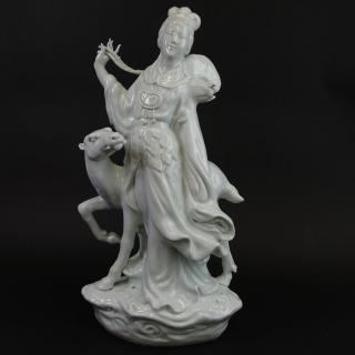 Appraisal: Large Mid Century Chinese Blanc Du Chine Lady With Deer